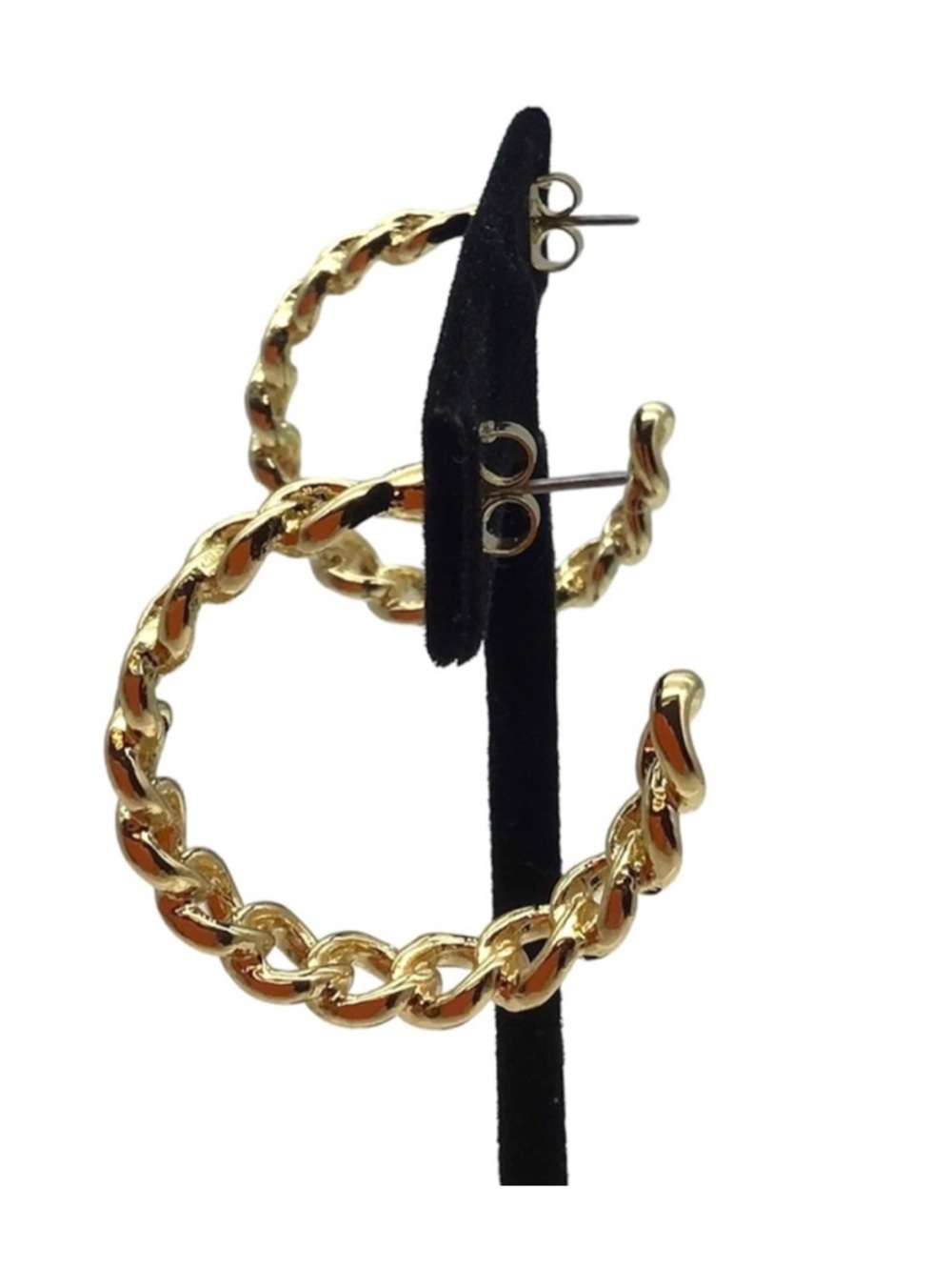 Frozen Gold Tone Chain Hoop Earrings (NWT) - Picture 8 of 11